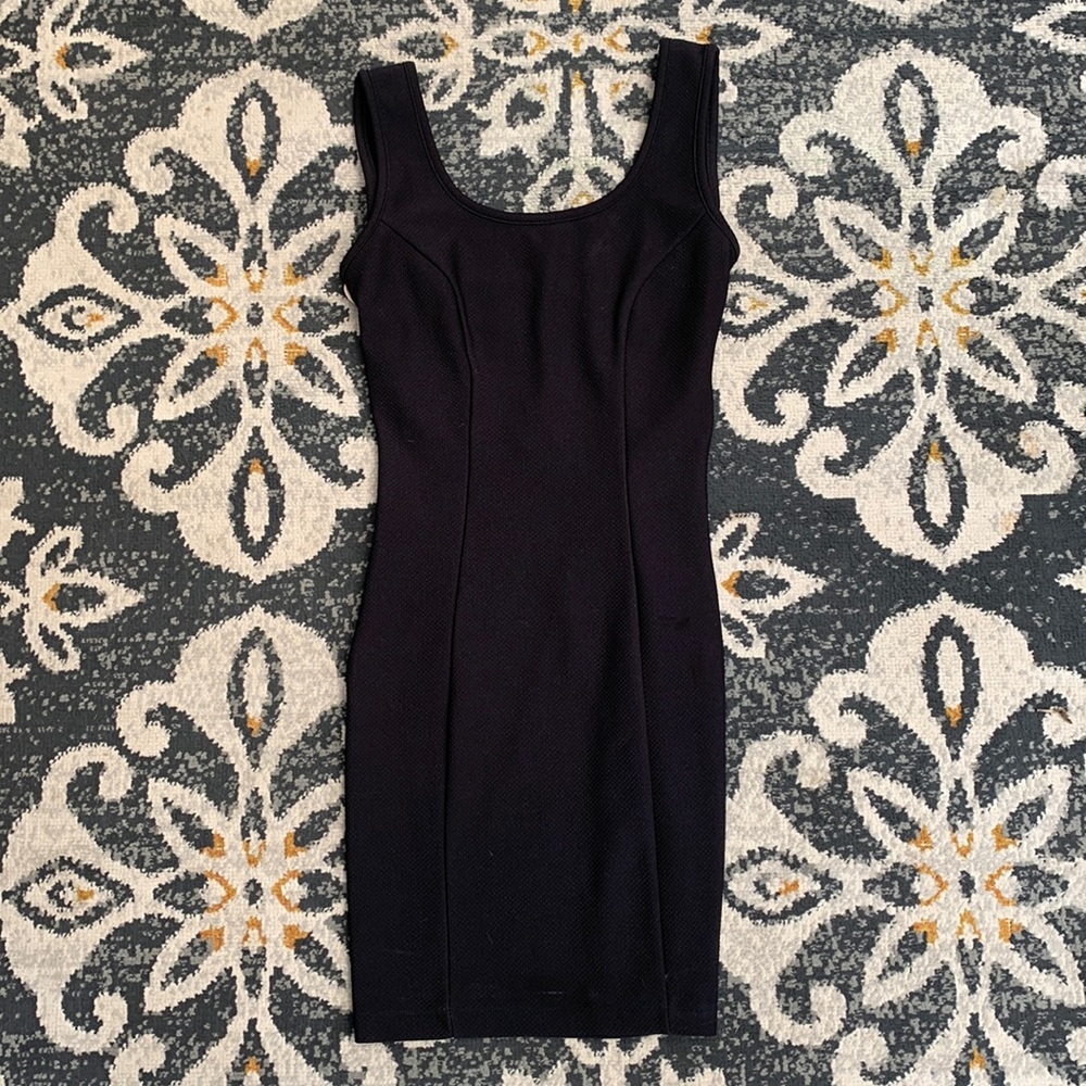 Black Windsor Mini Dress with Tan Back Straps